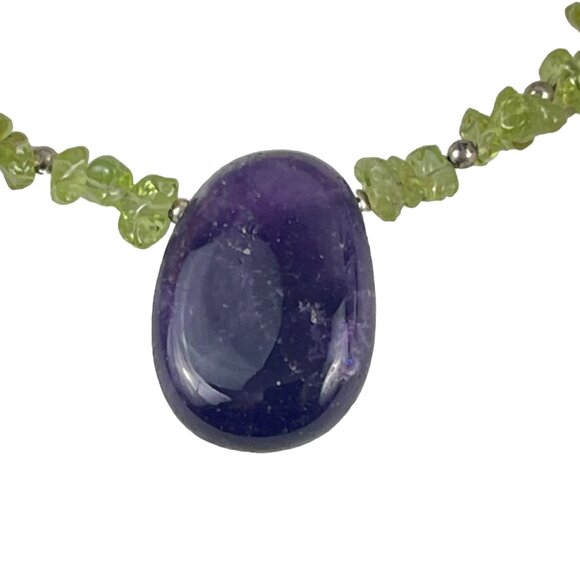 Peridot & Amethyst Necklace With Gemstone Pendant - Picture 3 of 10